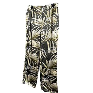 Rachel Zoe Green Palm Print Wide-Leg Pants L Polyester/Spandex NWOT